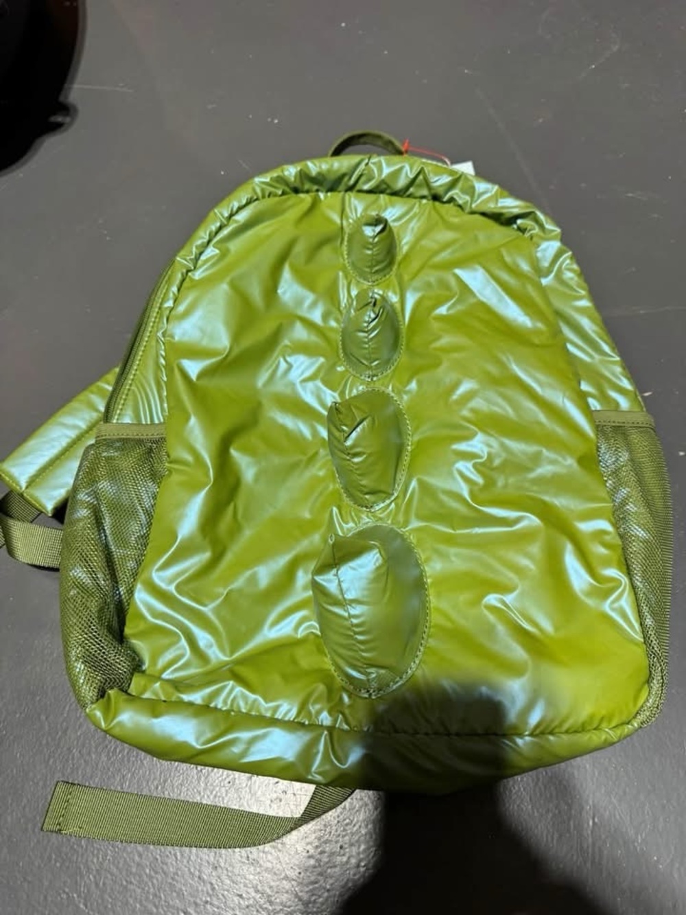 Kids Green Puffer Jacket with Dino Spine Detail
